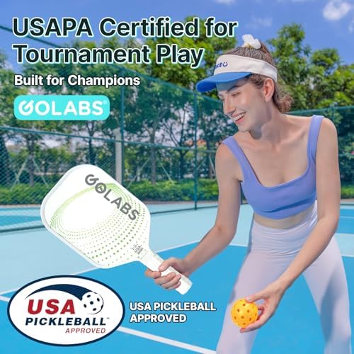 GOLABS PB1 Pickleball Paddles Set of 2 Durable Fiberglass Surface USAPA Approved 8oz Lightweight Comfort Anti-Slip Elong