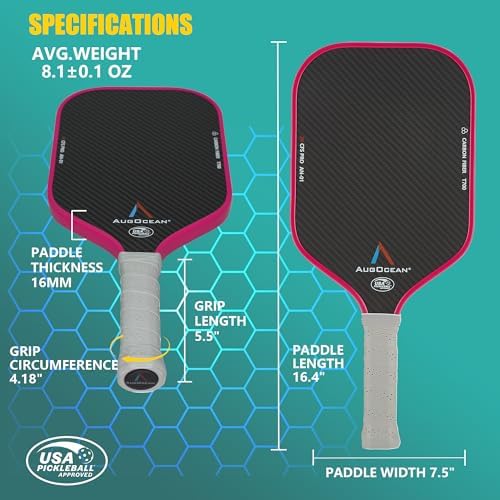 Carbon Pickleball Paddle Set Pro for Pickleball Players,High Grit and Spin 3K Raw Carbon Fiber Surface,Pickleball T700SC