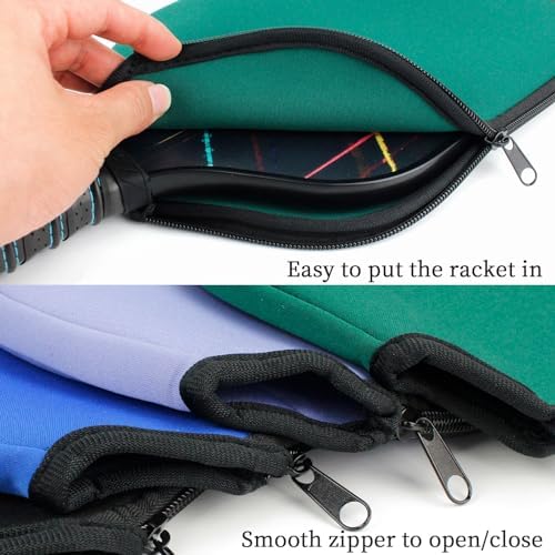 MYKUJA Pickleball Paddle Cover Neoprene Racket Sleeve Black, Blue, Green, Purplefits Paddles Racquets, Zippered Paddle C