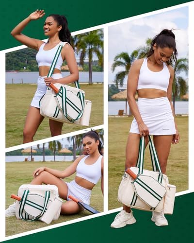 Pickleball Tote Bag for Women & Men with Paddle Cover Pocket External Ball Bag and Adjustable Shoulder Strap Fence Hook