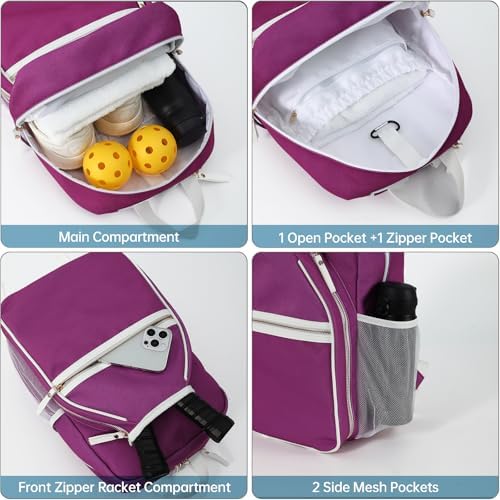 DYSHAYEN Pickleball Backpack for Women, Pickle Ball Paddle Bag Fits 2 Paddles, Perfect Hydration Backpack for Women Pick