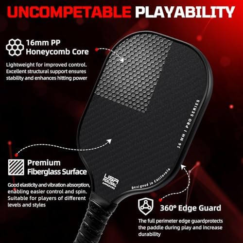 Pickleball Paddles USAPA Approved Lightweight with 4 Balls Traction and Stability California Designed Recycled Material