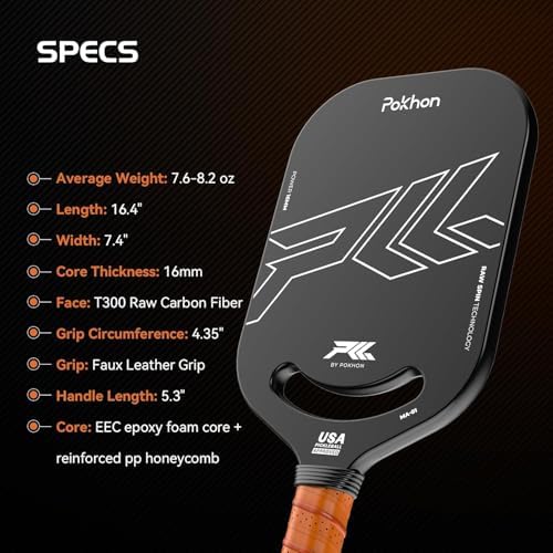 Professional Raw Carbon Fiber Pickleball Paddle for Power & Control, USAPA Approved T300 Pickleball Racket, Polymer Hone