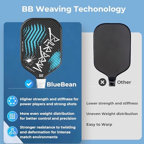 Professional Carbon Fiber Pickleball Paddle - USAPA Approved for Higher Spin & Grit, BlueBean | USAPA Approved Carbon F