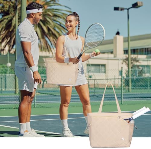 Pickleball Tote Bag for Men and Women - Extra-Large Quilted Tennis Tote with Shoe Compartment, Water-Resistant & Lightwe