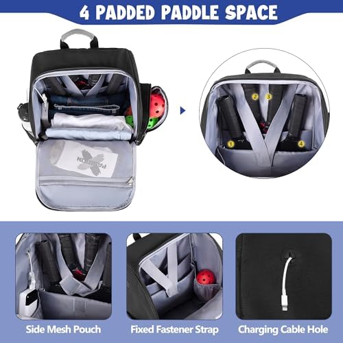 Pickleball Bag for 4 Paddles and Shoe Storage with Fence Hook for Pickleball Lovers | Pickleball Backpack with Shoe Com