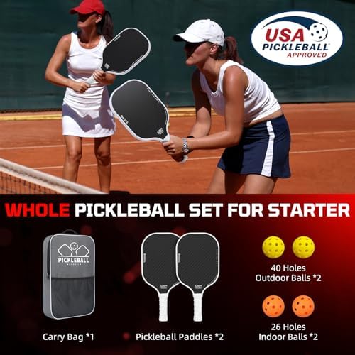 Pickleball Paddles USAPA Approved Lightweight with 4 Balls Traction and Stability California Designed Recycled Material