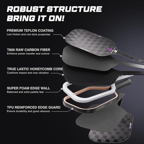 Pickleball Paddle T700 Raw Carbon Fiber Surface 16mm STR-Core Power Polymer Core Premium Pickle Ball Racket USAPA Approv