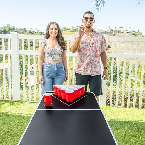 GoPong 8 Foot Portable Beer Pong Tables for Tailgate Parties and Barbecue BBQ (Black, Football, American Flag, or Custom