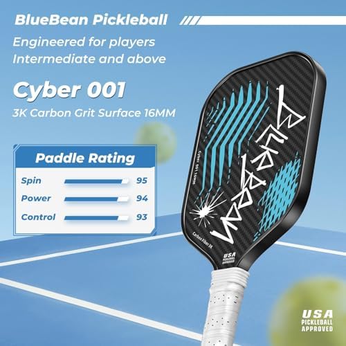 Professional Carbon Fiber Pickleball Paddle - USAPA Approved for Higher Spin & Grit, BlueBean | USAPA Approved Carbon F
