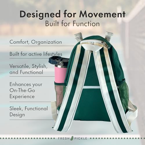 Teddi Pickleball Backpack Grn/wh - Large Capacity Bags for Women - Durable 1000D Nylon, Stylish Paddle Bag - Multipurpos