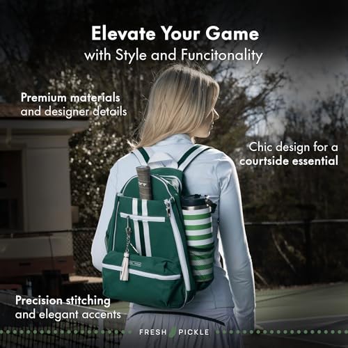 Teddi Pickleball Backpack Grn/wh - Large Capacity Bags for Women - Durable 1000D Nylon, Stylish Paddle Bag - Multipurpos