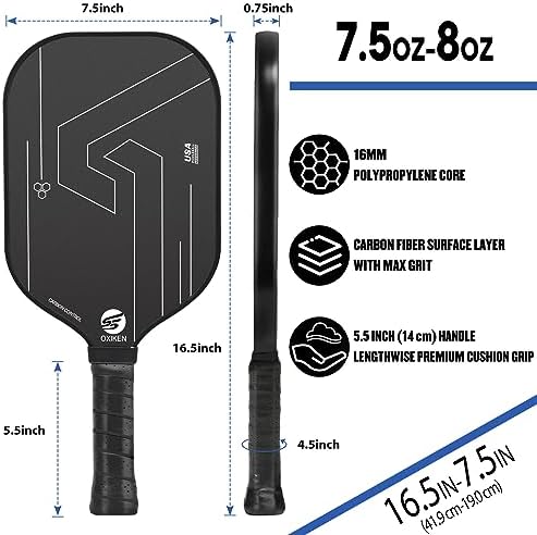OXIKEN 10/13/16 mm Pickleball Paddles, T700 Carbon Fiber, High Grit & Spin, 5.5” Elongated Handle OXIKEN 10/13/16 mm Pi