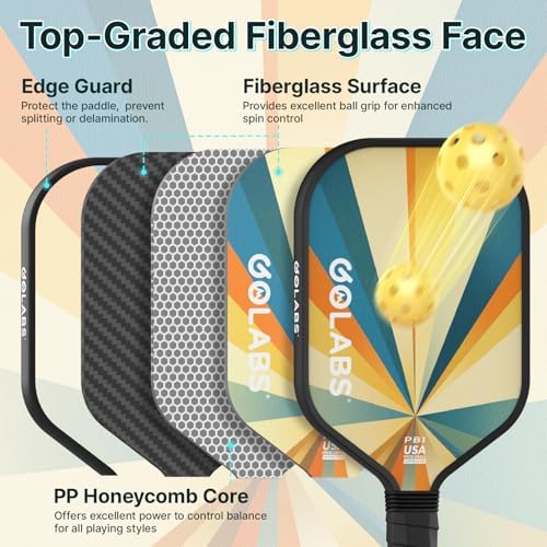 GOLABS PB1 Pickleball Paddles Set of 2 Durable Fiberglass Surface USAPA Approved 8oz Lightweight Comfort Anti-Slip Elong