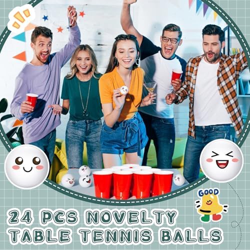 ShinyRelief 24 PCS Novelty Face Table Tennis Balls for All Golfers as Christmas Birthday Gift Fun Table Tennis Accessori