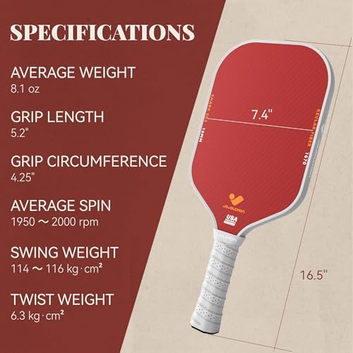Carbon Fiber Pickleball Paddle for Ultimate Spin & Consistency | 16mm Shark Power Polymer Core Pickleball Paddle | Carb