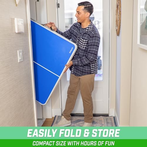 GoSports Mid-Size Table Tennis Table Set for Home & Gym - Green or Blue - 6 x 3 ft - Adjustable Height | GoSports Green