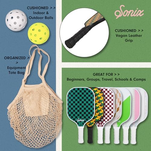 Sonix USAPA Approved Pickleball Paddles Set of 2 for Adults | Fiberglass Surface Pickleball Set with 2 Rackets, 4 Balls,