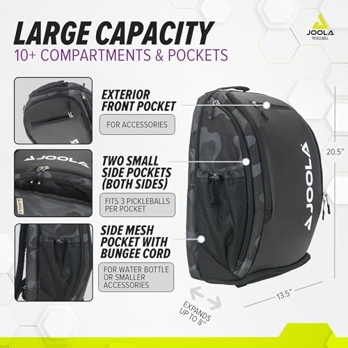 JOOLA Vision II Deluxe Pickleball Backpack - Large Size Ideal for Pickleball Enthusiasts - Padded Paddle Protection, Mul