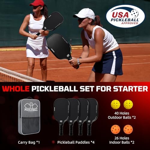 Pickleball Paddles USAPA Approved Lightweight with 4 Balls Traction and Stability California Designed Recycled Material