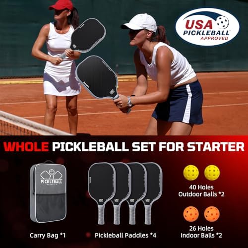 Pickleball Paddles USAPA Approved Lightweight with 4 Balls Traction and Stability California Designed Recycled Material