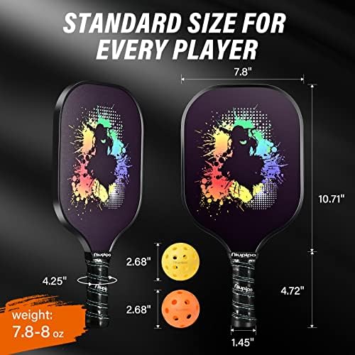 USAPA Approved Graphite Carbon Fiber Pickleball Paddles Set of 4 for Men Women, Polypropylene Honeycomb Core, Cushion |7