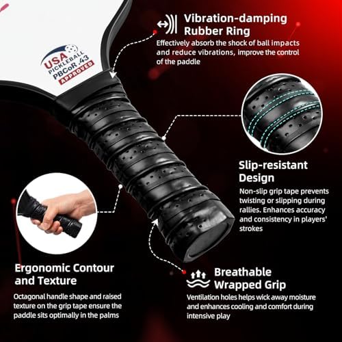 Pickleball Paddles USAPA Approved Lightweight with 4 Balls Traction and Stability California Designed Recycled Material