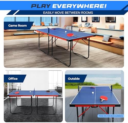 SereneLife Midsize Portable Ping Pong Table Set with Net for Home Gym - Space-Saving Design, Blue SereneLife Midsize F