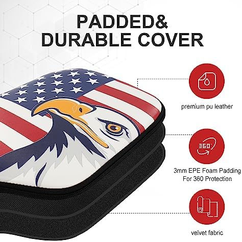 Pickleball Paddle Cover 11.8" L x 9" W American Flag Eagle PatternPU Leather Perfect for Pickleball Players Protection_f