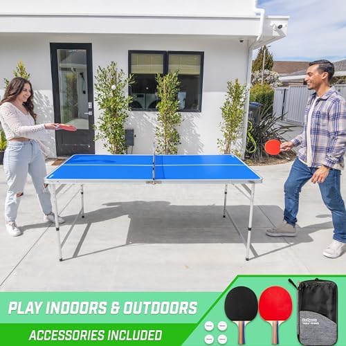 GoSports Mid-Size Table Tennis Table Set for Home & Gym - Green or Blue - 6 x 3 ft - Adjustable Height | GoSports Green