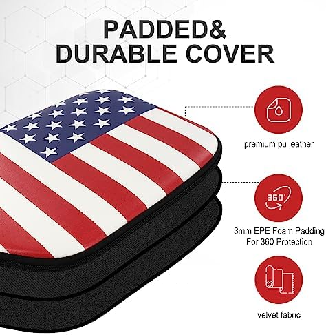 Pickleball Paddle Cover 11.8" L x 9" W American Flag Eagle PatternPU Leather Perfect for Pickleball Players Protection_f
