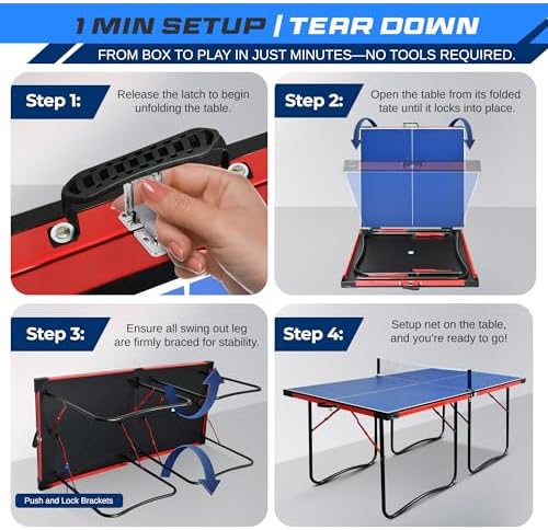 SereneLife Midsize Portable Ping Pong Table Set with Net for Home Gym - Space-Saving Design, Blue SereneLife Midsize F