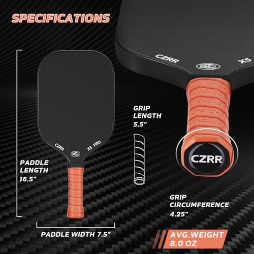 USA Pickleball Approved Pickleball Paddle, 3K Raw Carbon Fiber Surface (CFS) High Grit & Spin, 16MM Polypropylene Honeyc