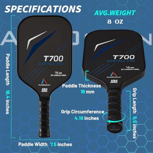 Carbon Pickleball Paddle Set Pro for Pickleball Players,High Grit and Spin 3K Raw Carbon Fiber Surface,Pickleball T700SC