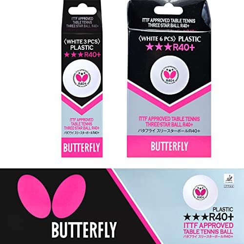Butterfly R40+ 40mm White ITTF Certified Table Tennis Ball - For Professionals - 3 Pack Butterfly R40+ 40mm White ITTF