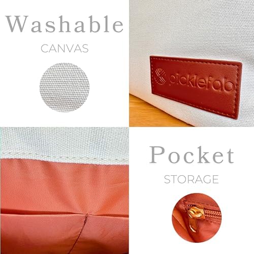 Designer Pickleball Bags for Women | Canvas & Vegan Leather Pickle Ball Tote Bag with Cover Pockets for 4 Paddles | 15"x