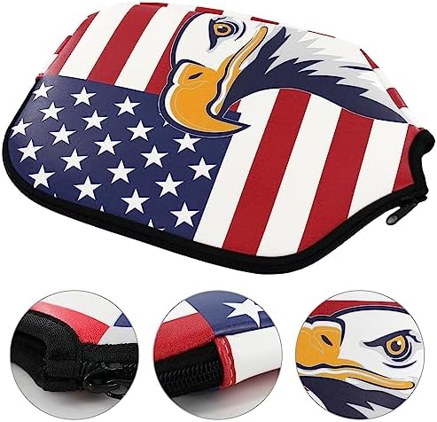 Pickleball Paddle Cover 11.8" L x 9" W American Flag Eagle PatternPU Leather Perfect for Pickleball Players Protection_f