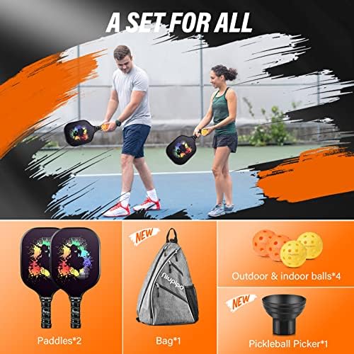 USAPA Approved Graphite Carbon Fiber Pickleball Paddles Set of 4 for Men Women, Polypropylene Honeycomb Core, Cushion |7