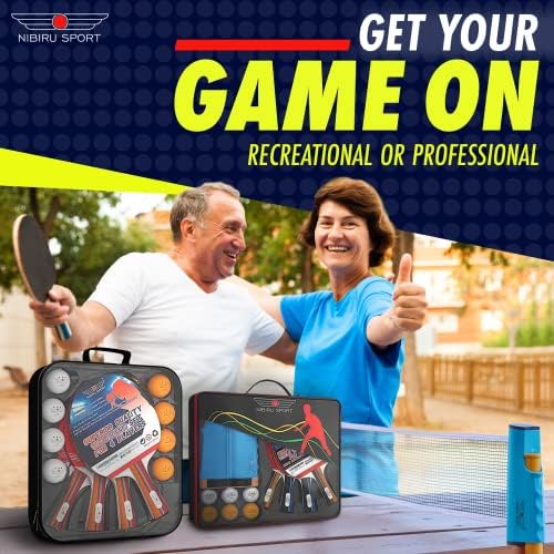 NIBIRU SPORT Professional Ping Pong Paddle Sets for Adults - 4 Player Table Tennis Paddles, Retractable Net and Carry Ba