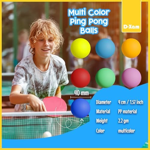 D-Xam Multi Color Ping Pong Balls for Games and School Activities Pack of 50, 30 and More Size 40mm Colorful Pongs