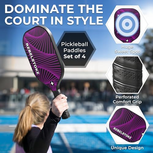 Pickleball Paddles Set of 4 with Bag - Designed in The USA, Comfort Grip Pickleball Racket for Adults, Indoor Outdoor Pi