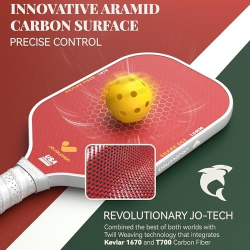 Carbon Fiber Pickleball Paddle for Ultimate Spin & Consistency | 16mm Shark Power Polymer Core Pickleball Paddle | Carb