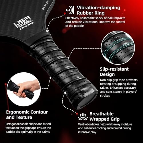 Pickleball Paddles USAPA Approved Lightweight with 4 Balls Traction and Stability California Designed Recycled Material