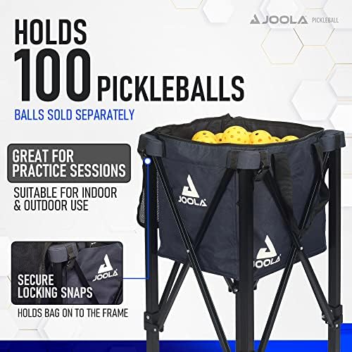 JOOLA Pickleball Ball Caddy for Practice and Pickleball Machine, Holds 100 Balls + 2 Side Pockets, Black Wheel Cart JO