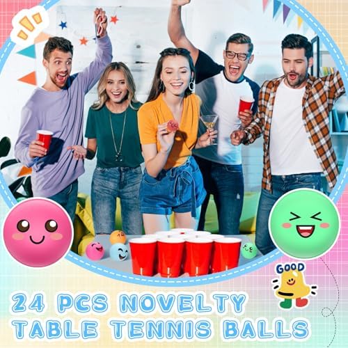 ShinyRelief 24 PCS Novelty Face Table Tennis Balls for All Golfers as Christmas Birthday Gift Fun Table Tennis Accessori