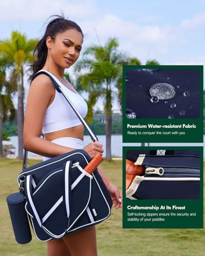 Pickleball Tote Bag for Women & Men with Paddle Cover Pocket External Ball Bag and Adjustable Shoulder Strap Fence Hook