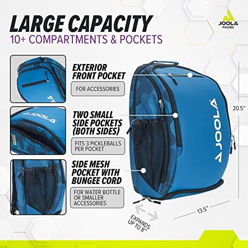 JOOLA Vision II Deluxe Pickleball Backpack - Large Size Ideal for Pickleball Enthusiasts - Padded Paddle Protection, Mul