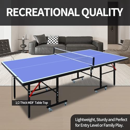Professional Table Tennis Table, Foldable Ping Pong Game Set for Indoor, 8FT 9FT Single Player Playback Mode