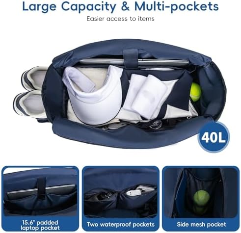Pickleball Tote Bag for Men and Women - Extra-Large Quilted Tennis Tote with Shoe Compartment, Water-Resistant & Lightwe