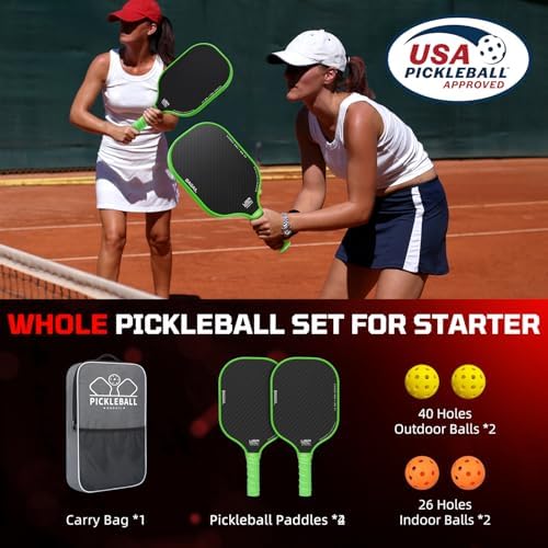 Pickleball Paddles USAPA Approved Lightweight with 4 Balls Traction and Stability California Designed Recycled Material